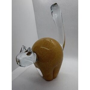 Glass Nuvo Hand Blown Art Glass Cat Stretching Figurine Gold Amber Lithuania